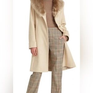 Ralph Lauren Cream/Beige Wool Blend Coat with Faux Fur Collar